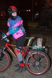 Cyclist wearing helmet